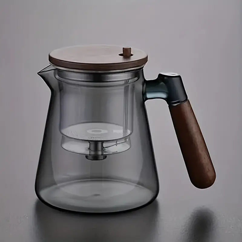 Théière en Verre Borosilicate avec Poignée en Noyer