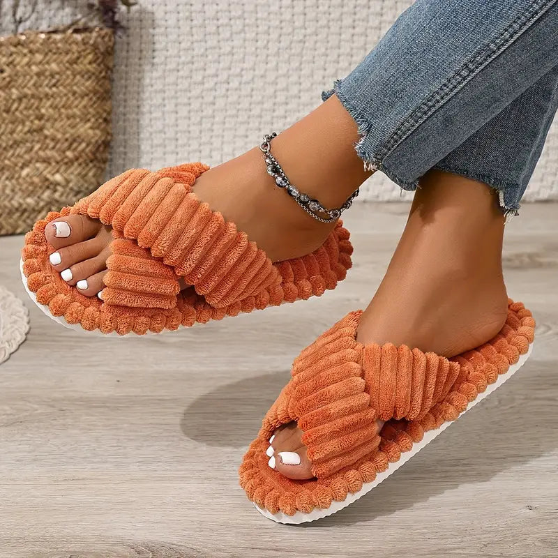Pantoufles Chic Femme à Bandes Croisées – Doublure en Peluche
