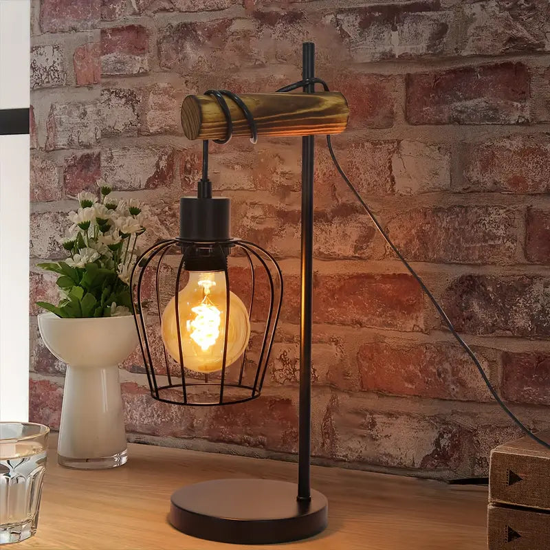 Lampe de Table Industrielle Vintage – Métal & Bois