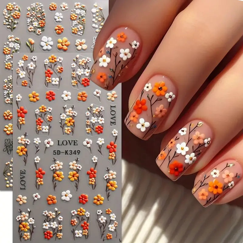 Pinceaux & Stickers d'Ongles 3D – Motifs Vigne Printanière et Estivale