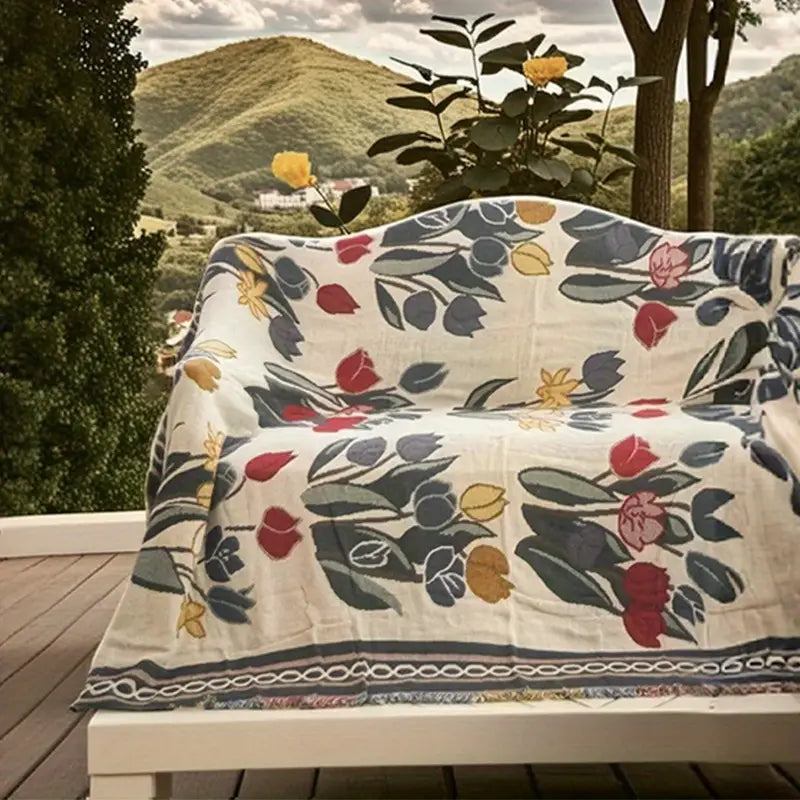 Housse de Couverture Jacquard Floral Nordique – Tissu Léger et Luxueux