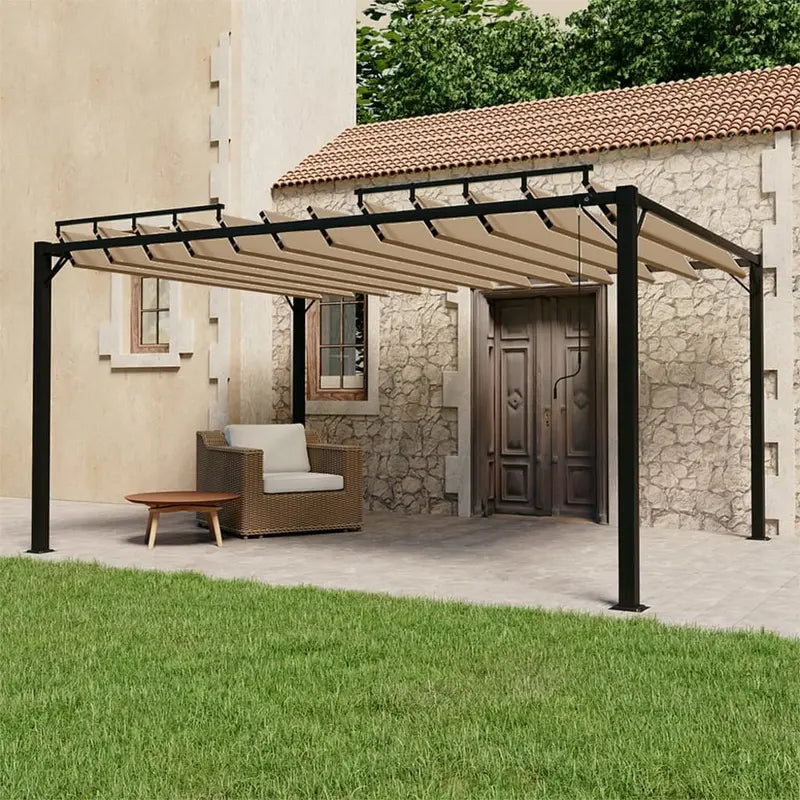 Tonnelle à Persienne – Taupe, Aluminium et Tissu Résistant