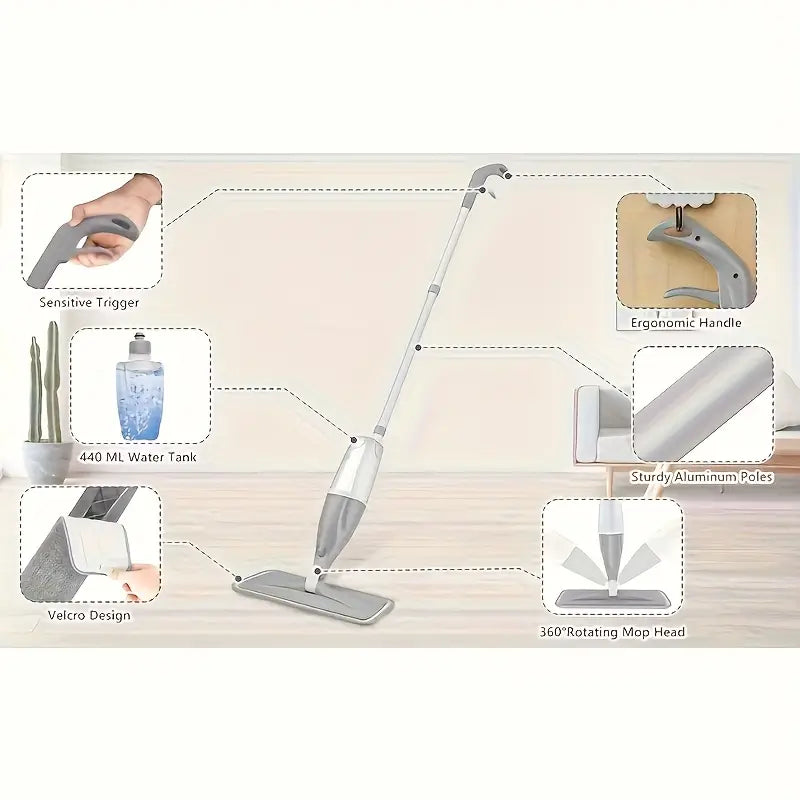Serpillière à Pulvérisation – Balai Plat Microfibre avec Bouteille Réutilisable