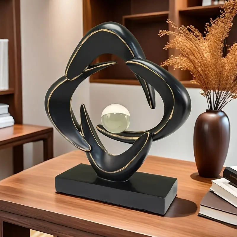 Sculpture Artistique en Résine de Luxe – Finition Bleue et Dorée