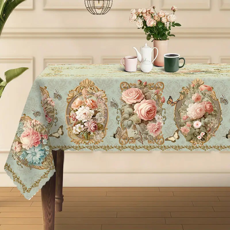 Nappe Florale Élégante – Style Français avec Papillons