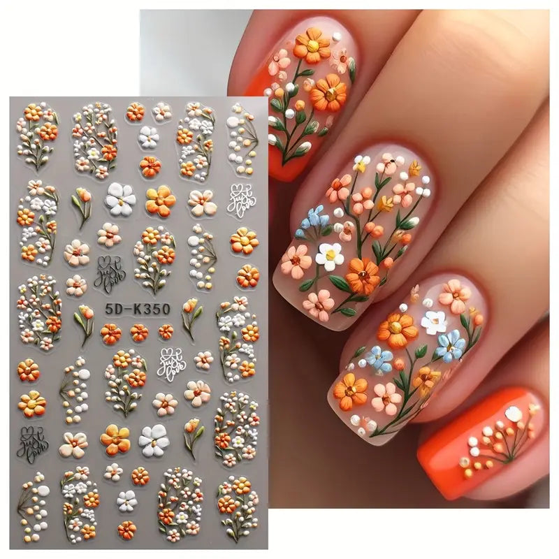 Pinceaux & Stickers d'Ongles 3D – Motifs Vigne Printanière et Estivale