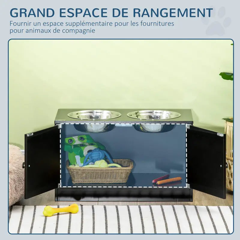 Gamelles Surélevées pour Chien et Chat - Double Gamelle avec Support Bois