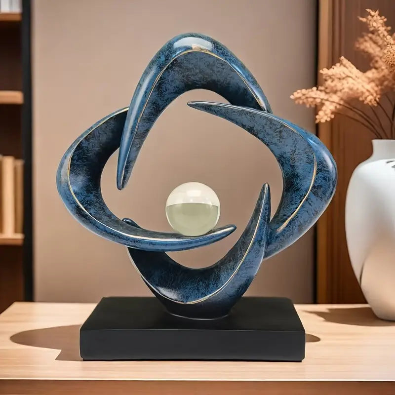 Sculpture Artistique en Résine de Luxe – Finition Bleue et Dorée