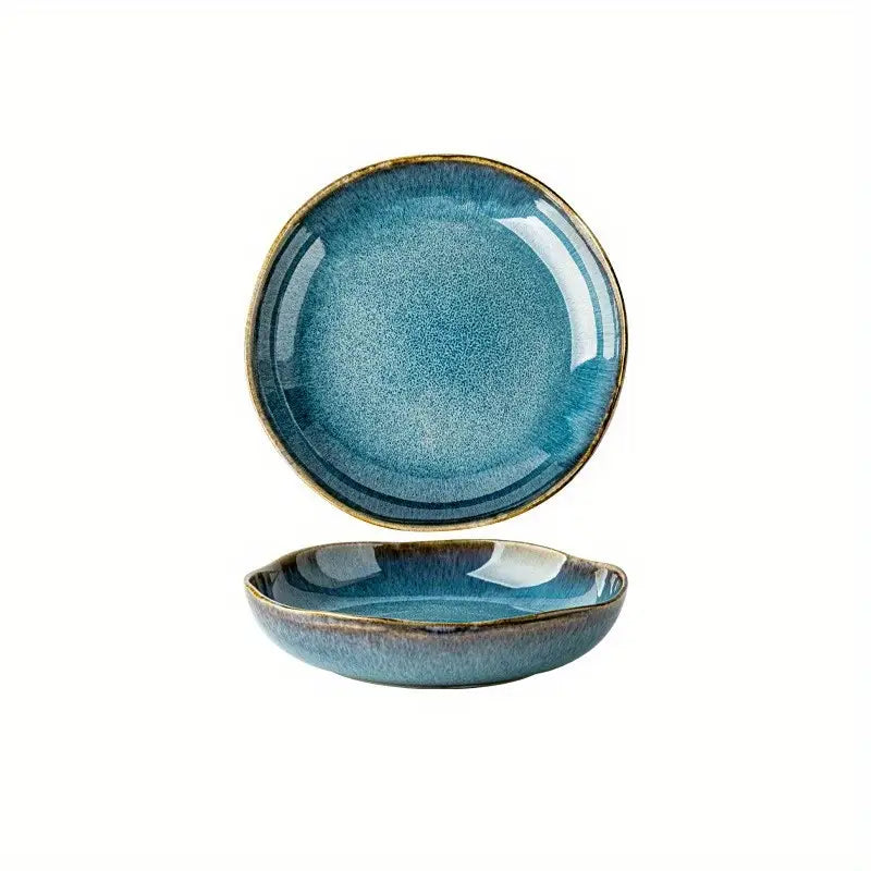 Assiette Profonde Yunmeng – 9 Pouces | Design Rétro en Porcelaine Tachetée