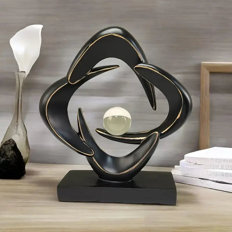 Sculpture Artistique en Résine de Luxe – Finition Bleue et Dorée