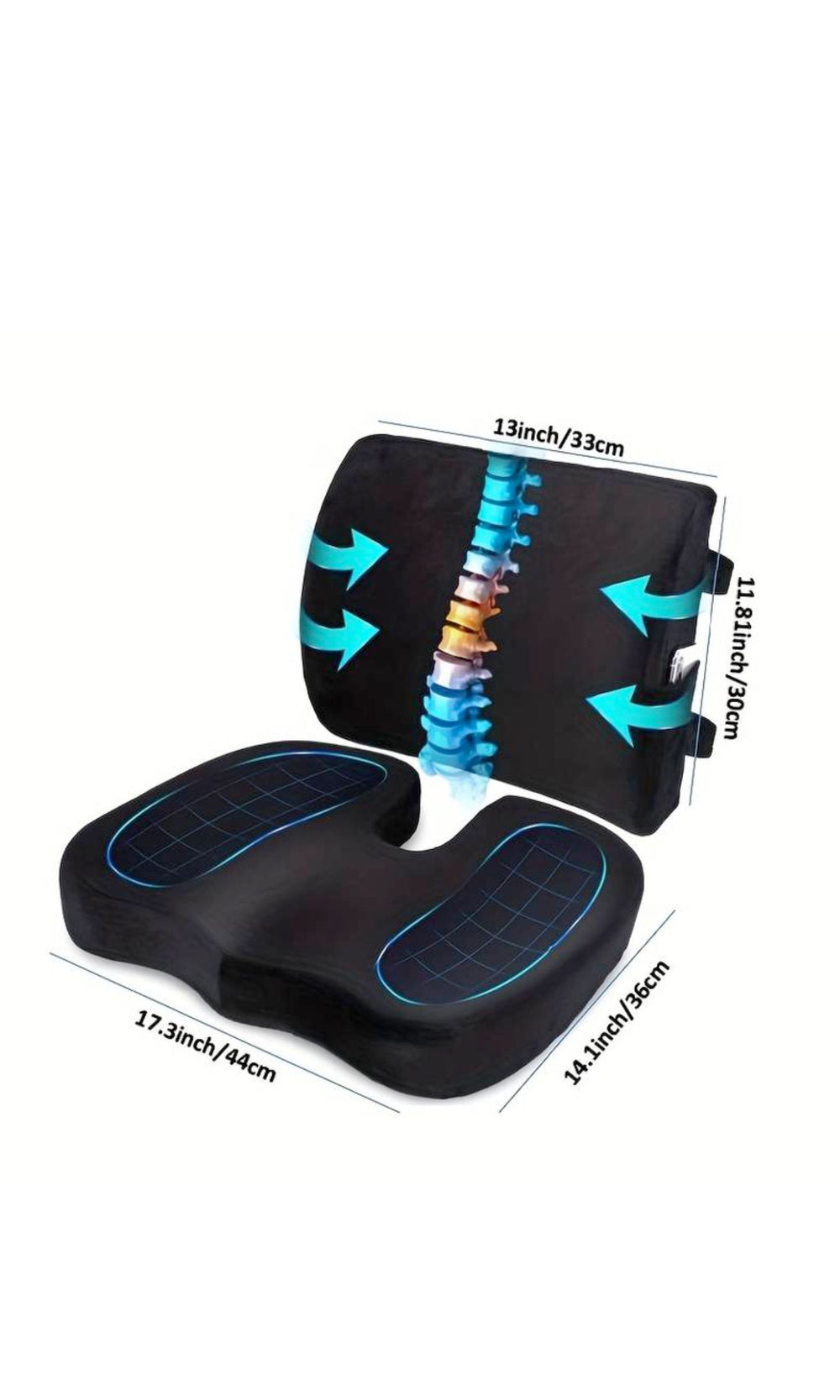 Coussin d’assise coccyx et coussin de soutien lombaire