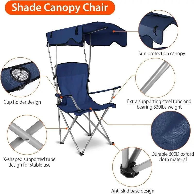 Chaise de Plage Pliante Portable avec Ombre