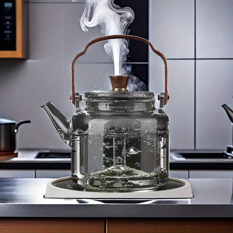 Modern Glass Teapot with Wooden Handle - 600 ml