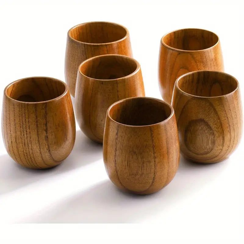 Ensemble de 6 Tasses à Thé en Bois Naturel Hiceeden – Style Japonais Artisanales