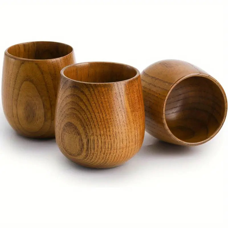 Ensemble de 6 Tasses à Thé en Bois Naturel Hiceeden – Style Japonais Artisanales