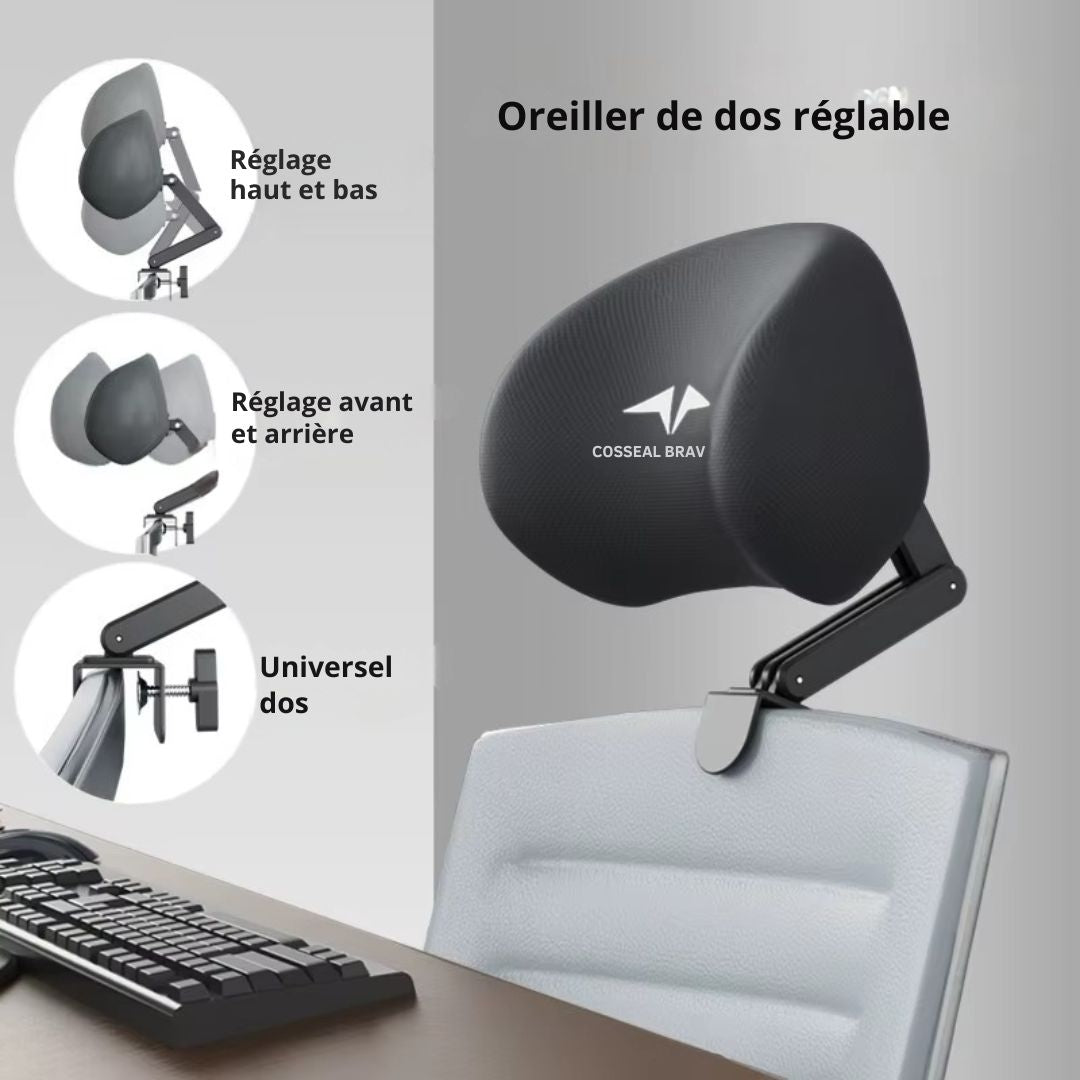 Appui-tête Réglable Ergonomique pour Chaise de Bureau – Soutien Cervical et Lombaire