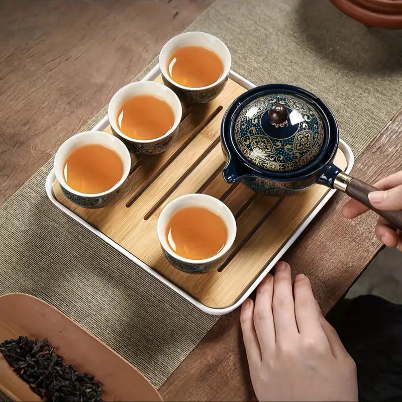 Ensemble de Service à Thé Rétro Rotatif 360° – Portable et Créatif