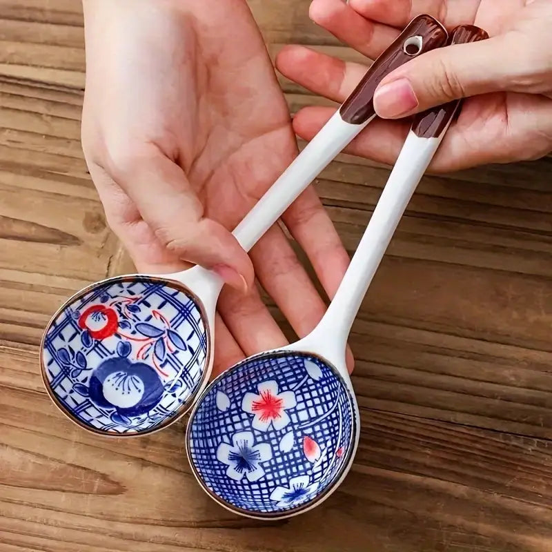 Ensemble de Cuillères Japonaises en Céramique Peinte à la Main