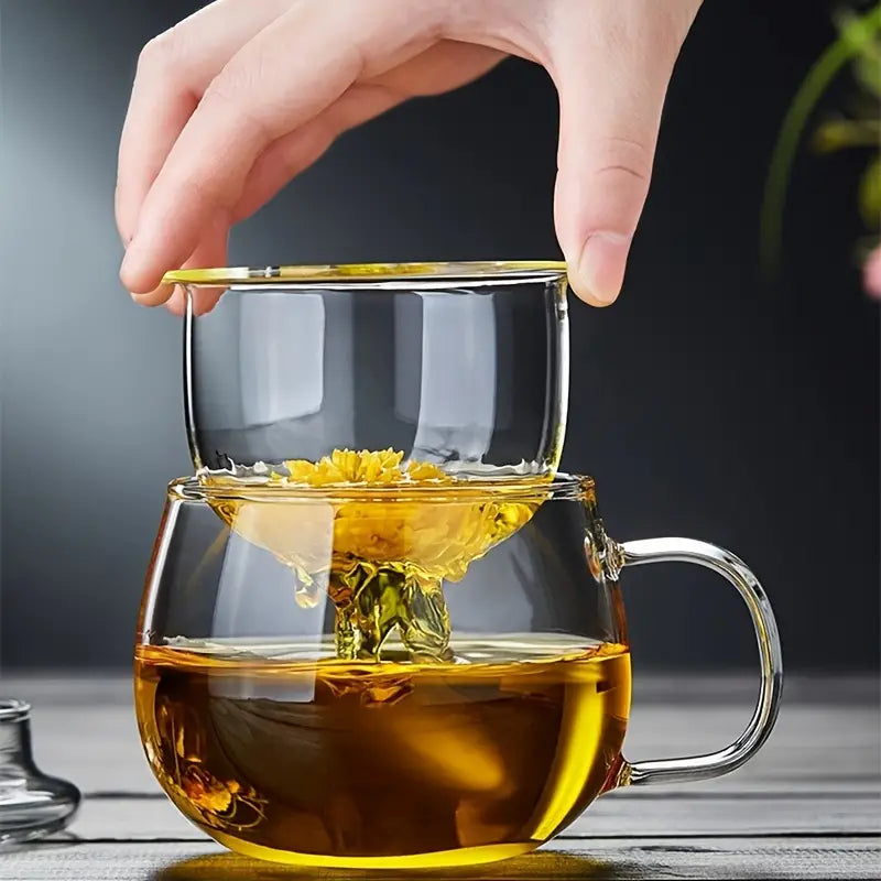 Glass Tea Cup with Infuser and Lid - For Tea, Coffee, Juice 380ml
