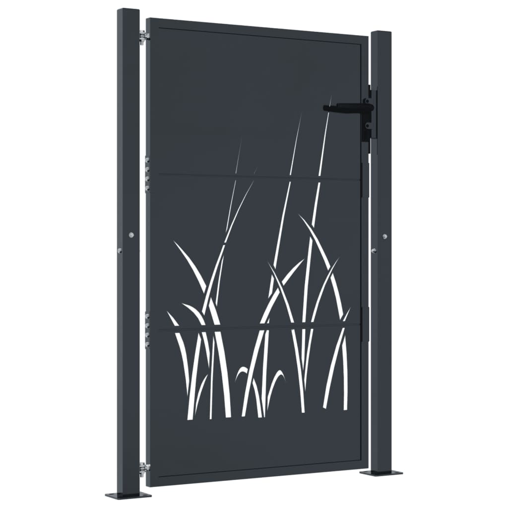 Portail de jardin anthracite en acier galvanisé – Motif d’herbe découpé au laser