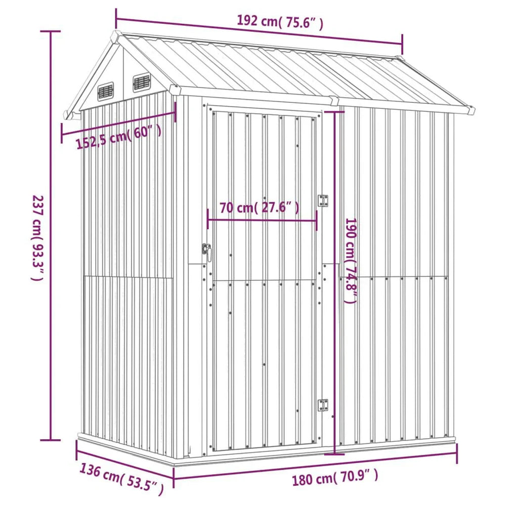 Abri de jardin acier 192 × 152,5 × 237 cm robuste Gris