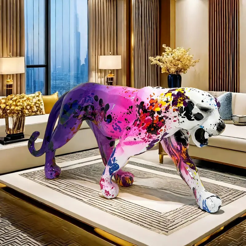 Sculpture Déco Léopard & Chèvre en Résine