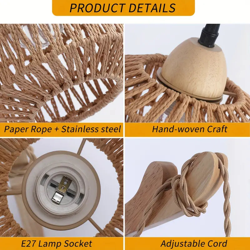 Plafonnier Bohème avec Abat-Jour Tissé à la Main – Élégance Naturelle pour Cuisine