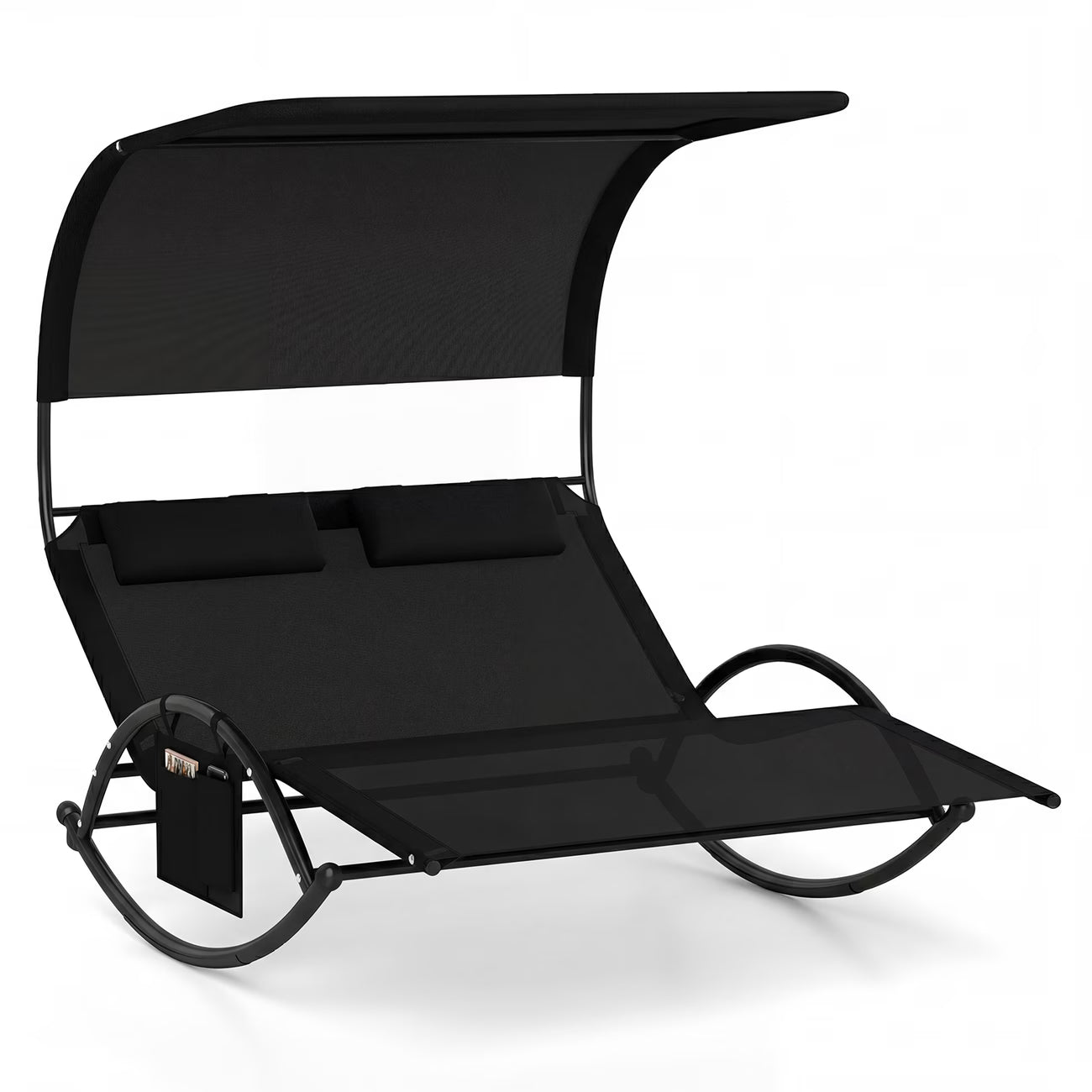Chaise longue double à bascule avec auvent