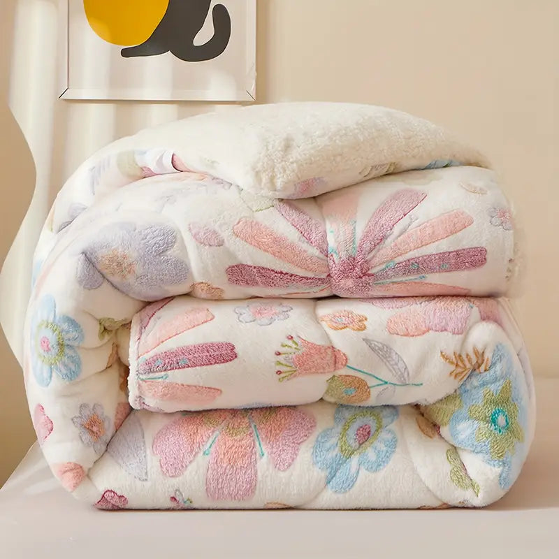 Couette en polaire imprimée de fleurs