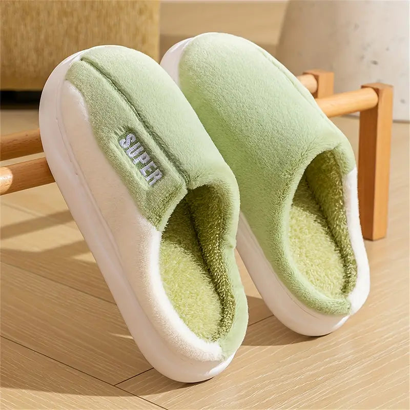 Chaussons Douillets Bicolores pour Femmes – Patch "Super"