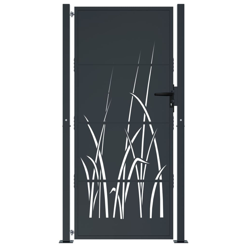 Portail de jardin acier galvanisé anthracite 105 cm – Motif herbe