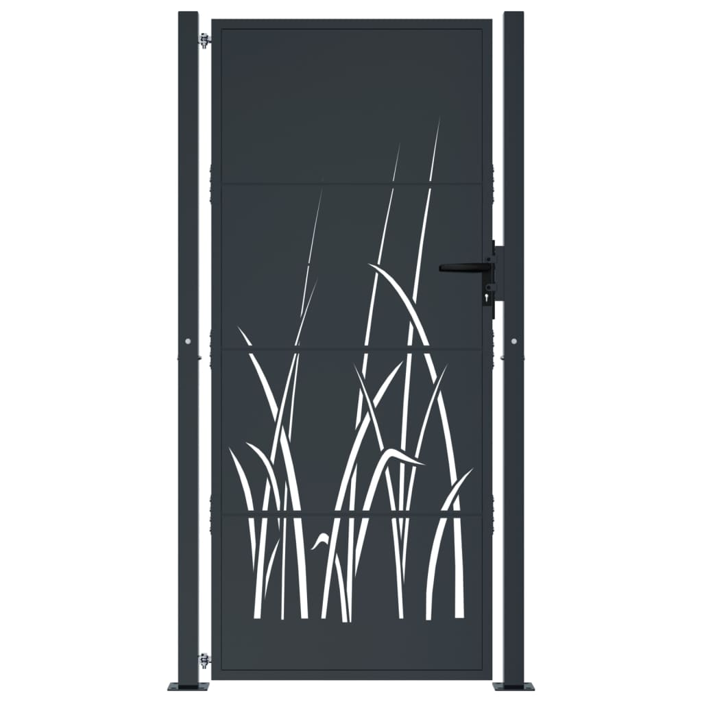 Portail de jardin anthracite en acier galvanisé – Motif d’herbe découpé au laser