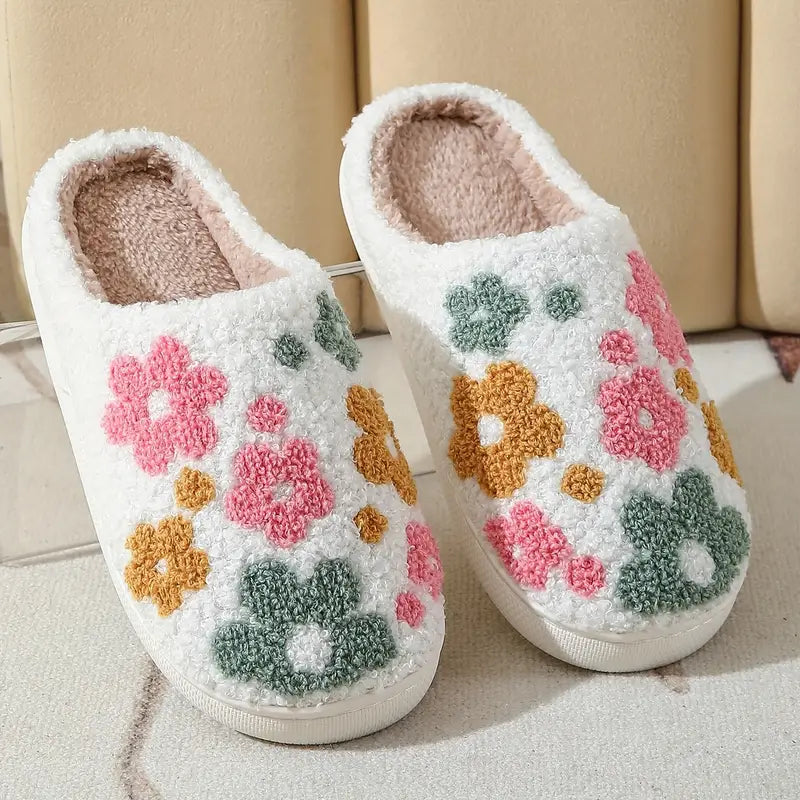 Chaussons Douillets Brodés de Fleurs – Confort & Style pour la Maison