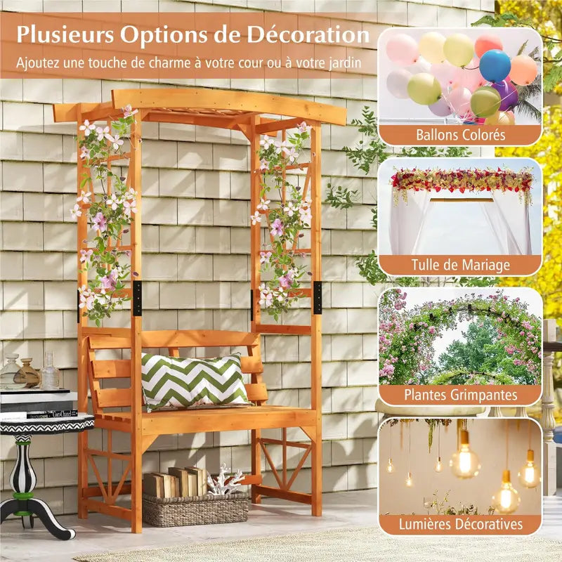 Arche de Jardin avec Banc 2 Places – Siège Décoratif en Bois
