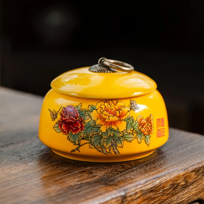 Pot de Décoration en Céramique – Pivoine Jaune Impératrice