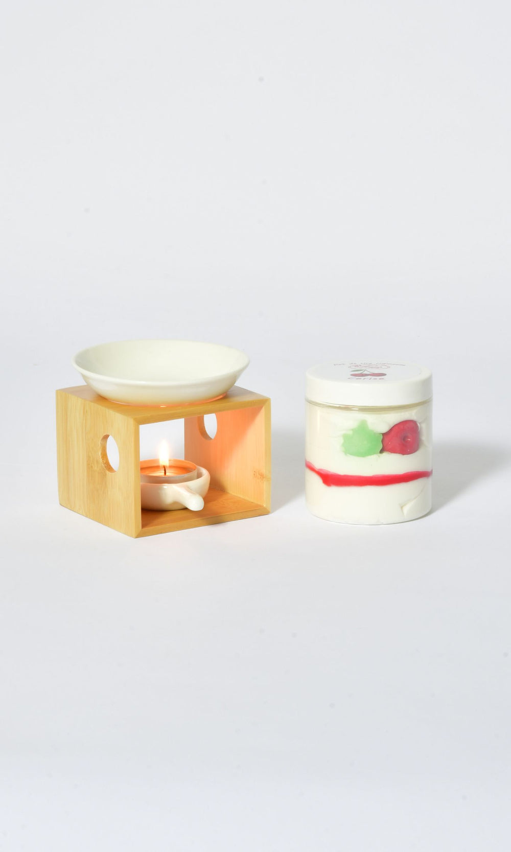 Coffret senteurs – Brûle-parfum bois et céramique, cire parfumée 160 g