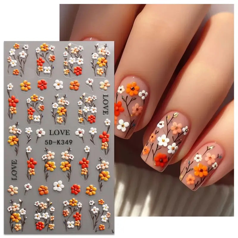 Pinceaux & Stickers d'Ongles 3D – Motifs Vigne Printanière et Estivale