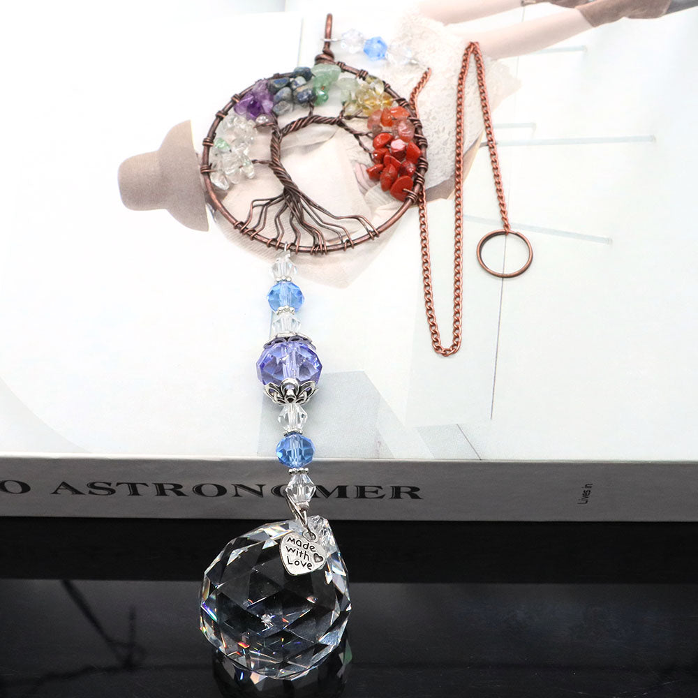 Attrape-Soleil en Cristal – Arbre de Vie Suspendu avec Prismes Arc-en-Ciel