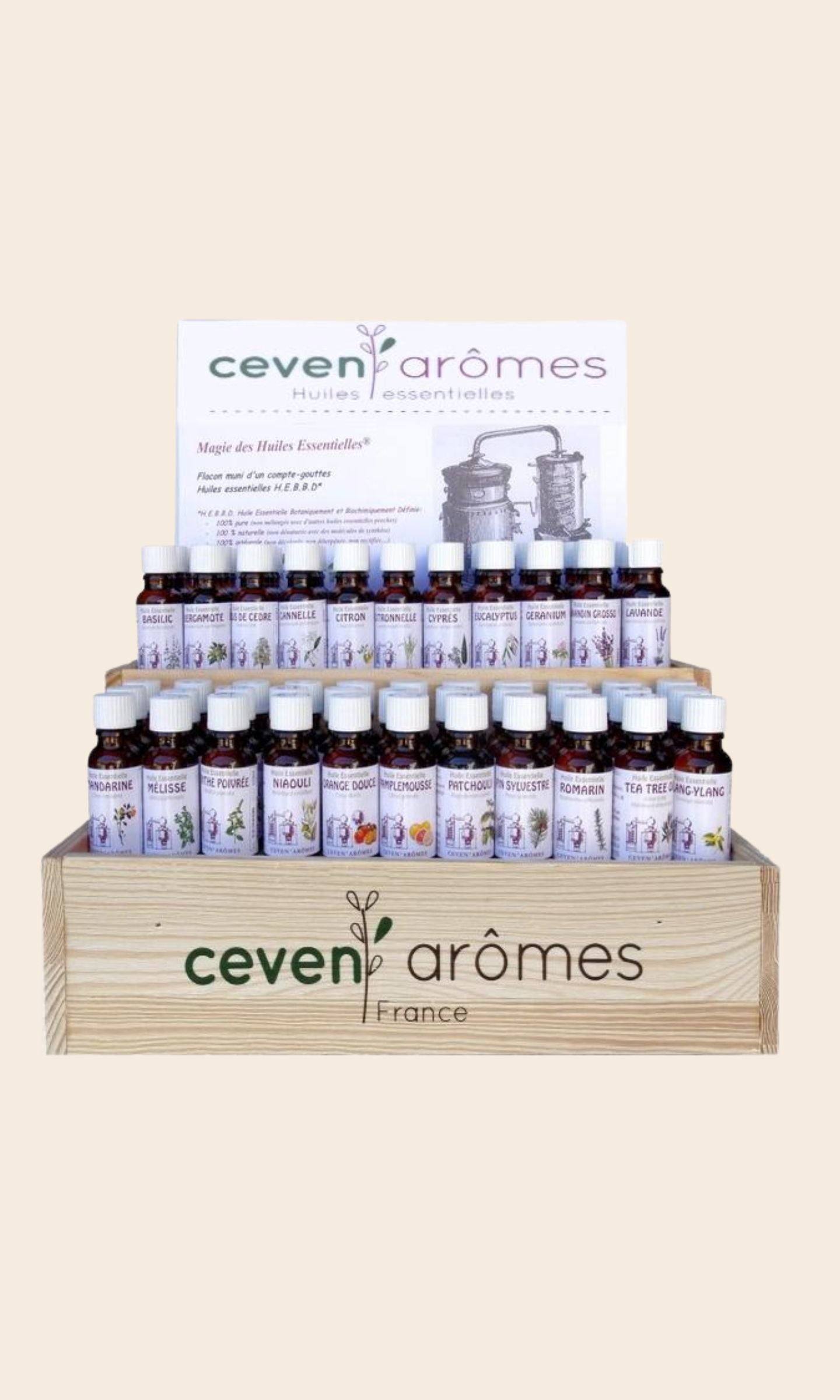 Coffret exclusif de 64 huiles essentielles de 20 ml  100% pures - Céven'Arômes