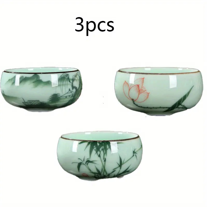 Ensemble de 3 Tasses à Thé Chinoises en Céramique – Peintes à la Main