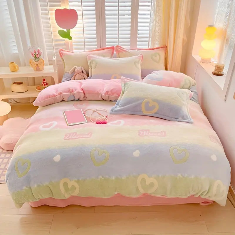 Housse de Couette en Velours Imprimé Flocon de Neige