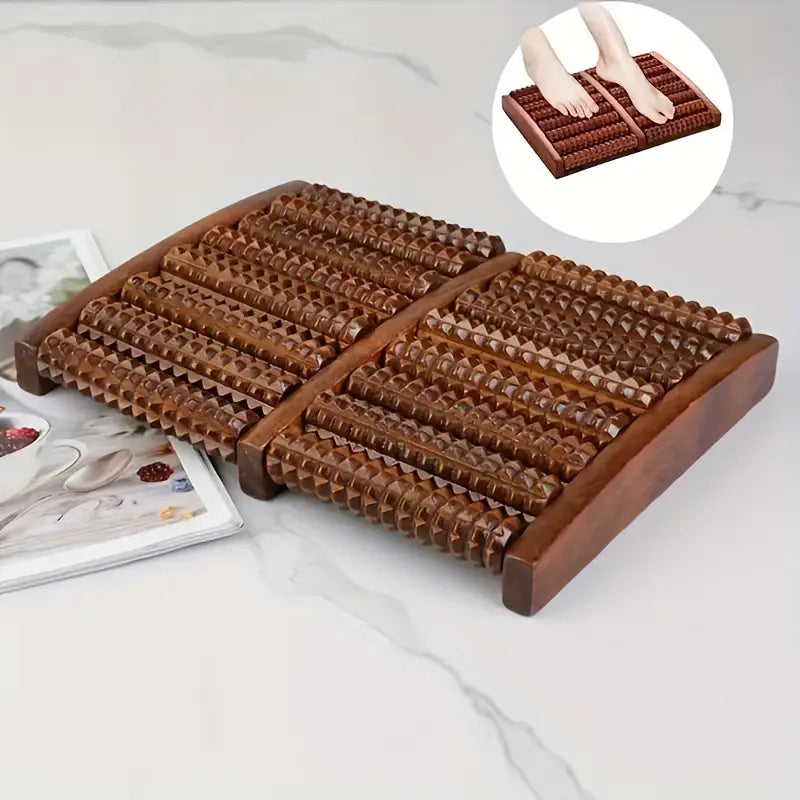 Rouleau de Massage des Pieds en Bois – Outil de Réflexologie à 8 Rangées