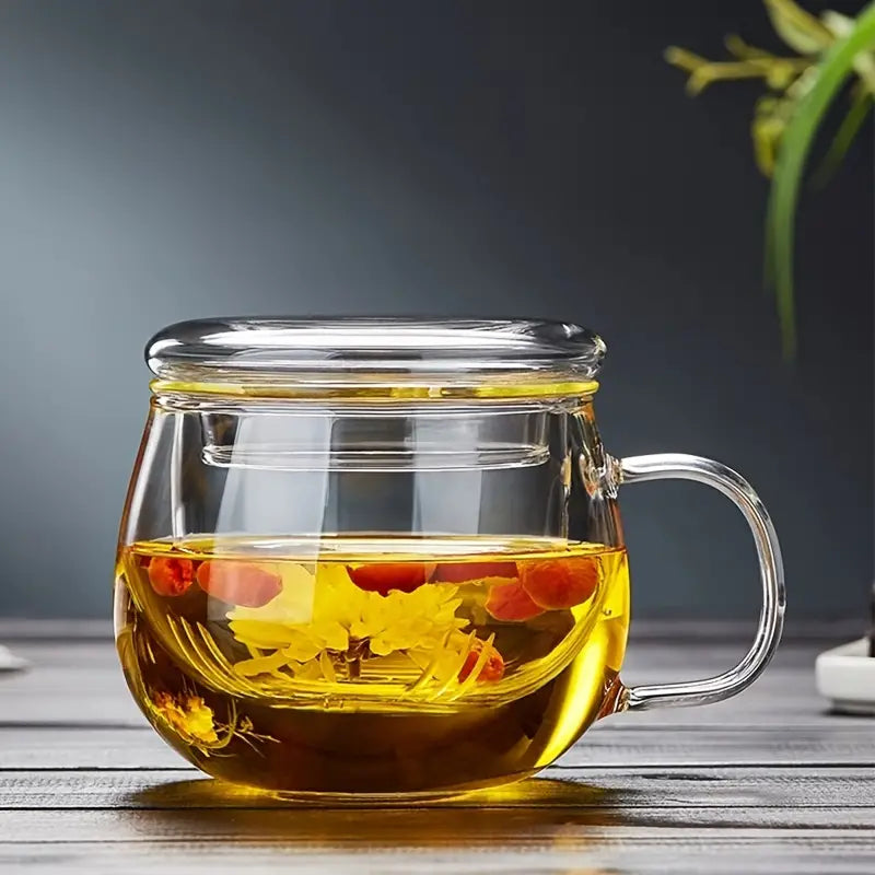 Glass Tea Cup with Infuser and Lid - For Tea, Coffee, Juice 380ml