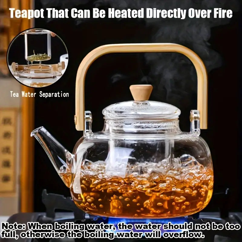 950 ml Borosilicate Glass Teapot – Steel Infuser & Bamboo