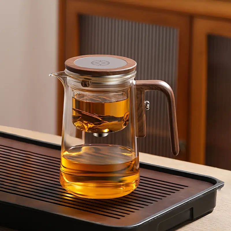 Premium Teekanne aus Glas mit Holzgriff - 600 ml