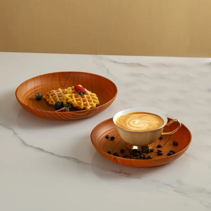 Assiettes Épaissies Couleur Bois – Élégance Naturelle