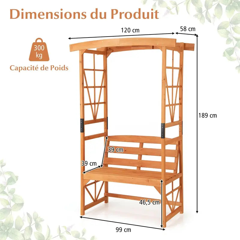Arche de Jardin avec Banc 2 Places – Siège Décoratif en Bois