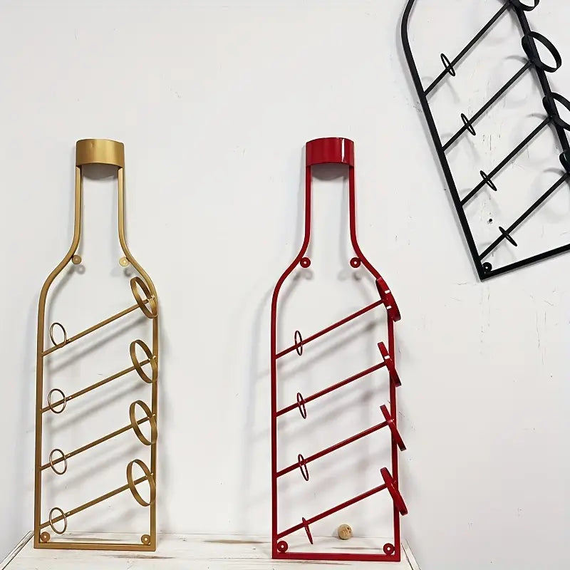 Étagère à Vin Murale Vintage en Bronze – 4 Bouteilles