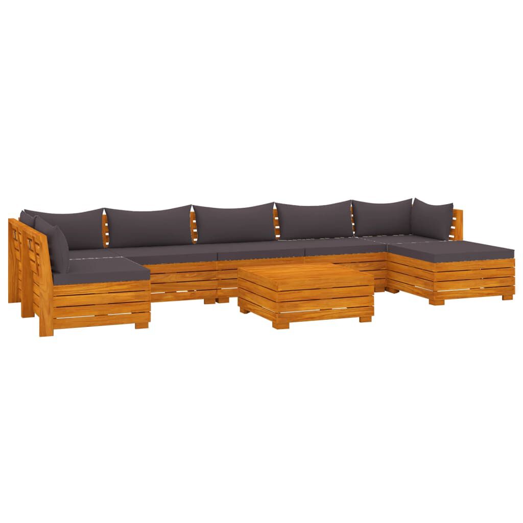 Salon jardin bois acacia 12 pcs + coussins Gris foncé