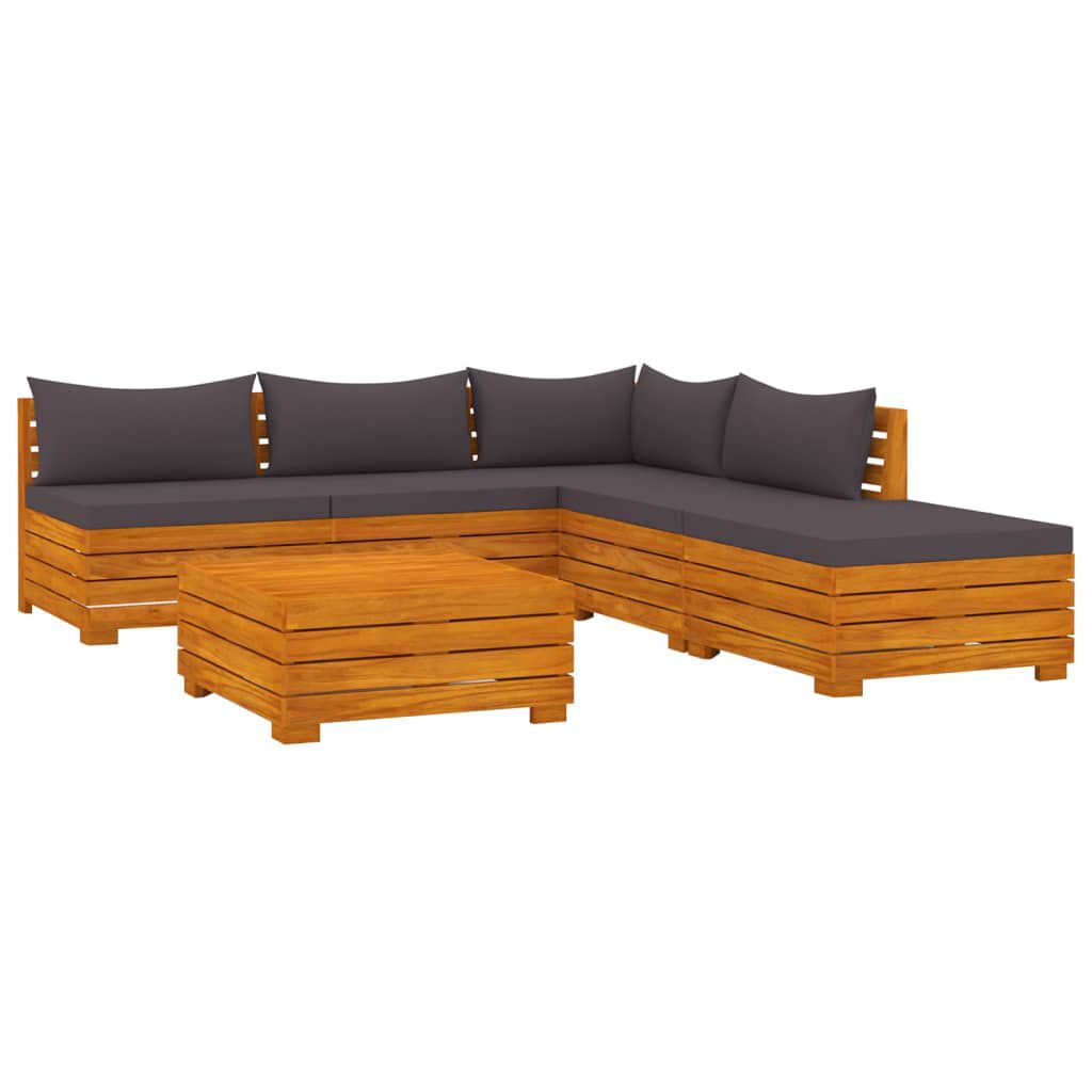 Salon jardin bois acacia 12 pcs + coussins Gris foncé
